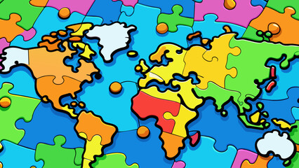 Colorful Jigsaw Puzzle Pieces Forming a World Map