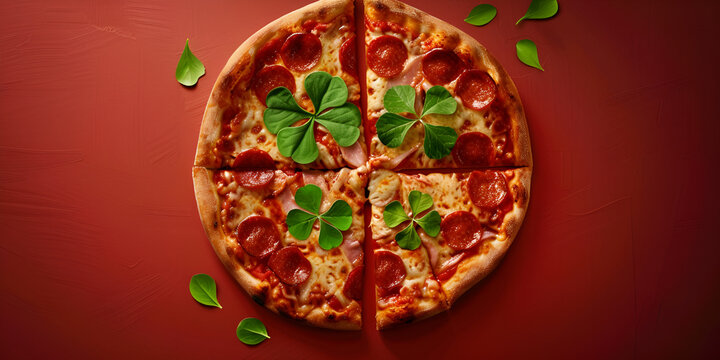 St. Patrick's Pizza Feast Traditional Irish Delight on Rich Brown Background
