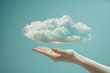 A hand reaching out from a cloud mockup featuring a hand emerging from a cloud, offering help, guidance, or a symbol of hope and connection.