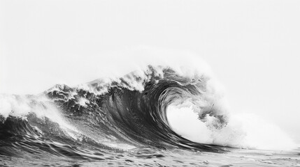 An immense and formidable wave, captured in its full glory against a minimalist white setting.