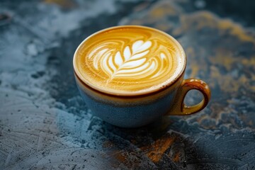 One cup of coffee on the table, latte art, Generative AI