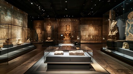 In the museum, the stage podium of the exhibition was turned into a studio showroom clean display podium, highlighting historical artifacts, Decor element background