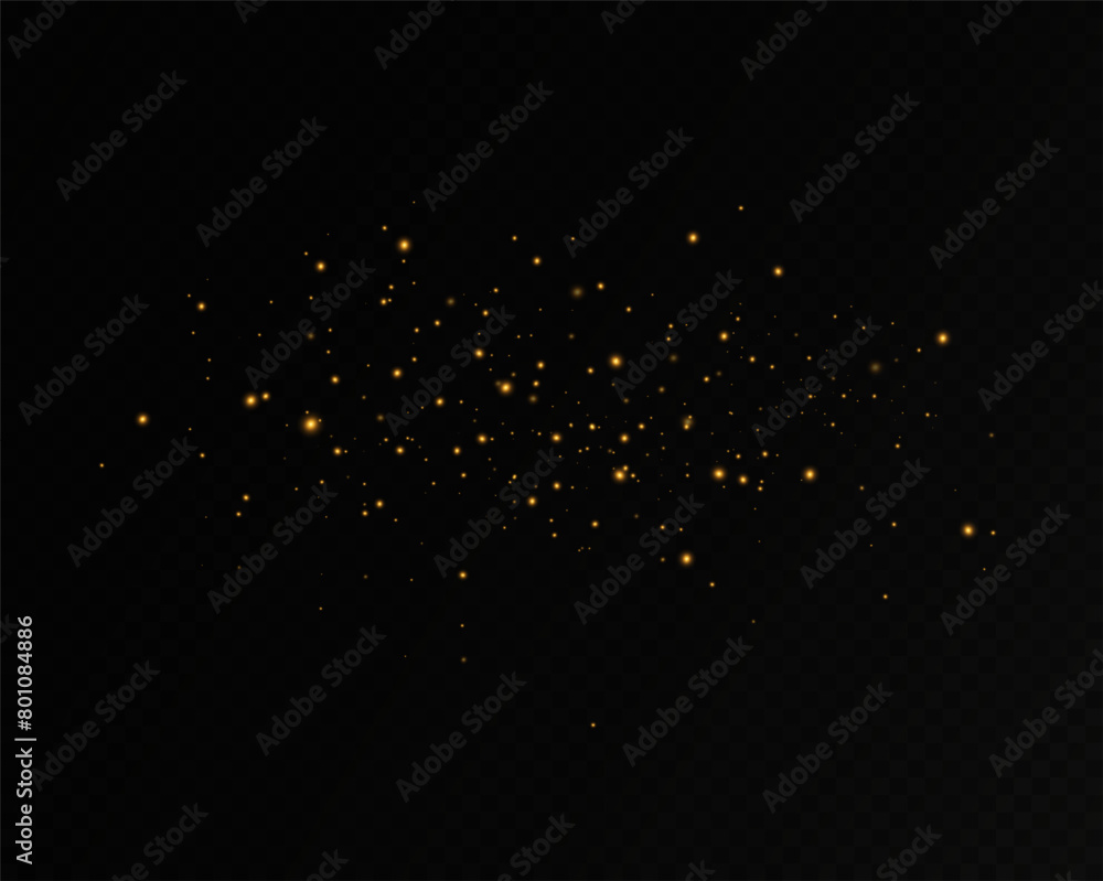 Poster golden sequins glow with many lights. glittering dust. luxurious background of golden particles.