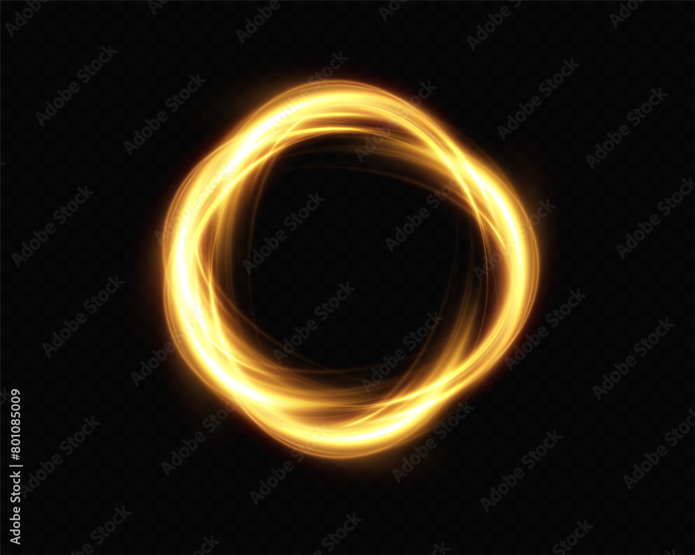 Poster shiny vortex rings shimmer on a transparent background. sparkling circles with light effect. light c