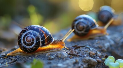 Racing snails with miniature solar panels on their shells compete in slow, but energyefficient, races Sharpen close up strange style hitech ultrafashionable concept