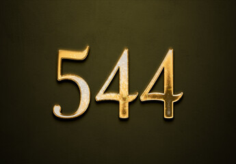 Old gold effect of 544 number with 3D glossy style Mockup.