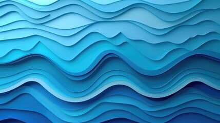Blue abstract background in paper cut style, Layers of paper wavy water for World Oceans Day ,Earth posters template, ecology brochures, presentations, invitations with place for text
