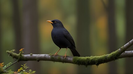 Fototapeta premium Black bird or Turdus merula.generative.ai 