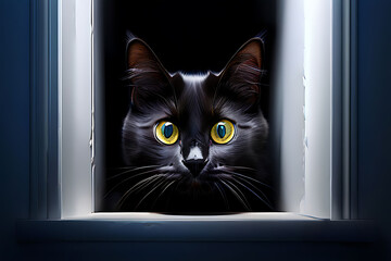 A Funny cat peeks out of a hole in the  wall. , Cat Bursting Through Wall