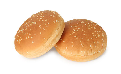 Two fresh burger buns isolated on white