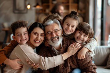 Cheerful multi-generation family having fun while spending time together at home, Generative AI