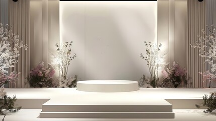 Fototapeta premium The stage podium at the fashion event served as a fashion showcase pedestal, where designers displayed their latest collections, Decor element background