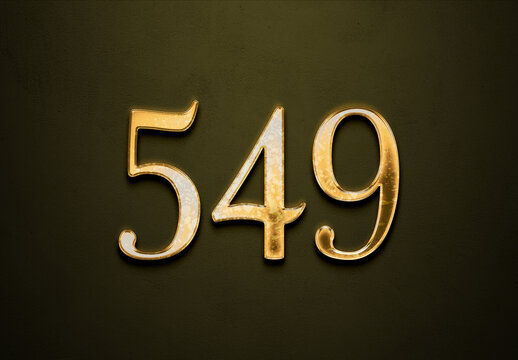 Old gold effect of 549 number with 3D glossy style Mockup.