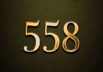 Old gold effect of 558 number with 3D glossy style Mockup.