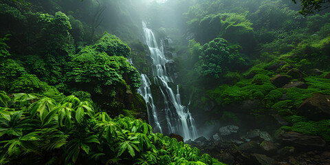 Waterfall in green rainforest tropical waterfall in mountain