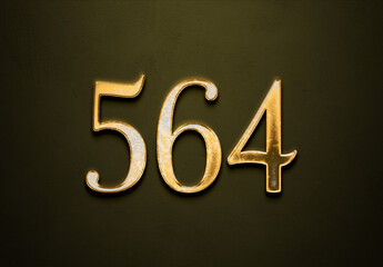 Old gold effect of 564 number with 3D glossy style Mockup.