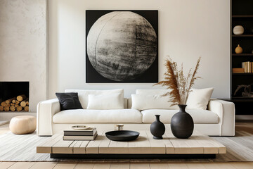 Obraz premium Japandi minimalist interior design of modern living room, home.