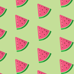 seamless pattern with watermelon, vector illustration on green background