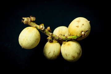Langsat or Duku fruit. Lansium parasiticum. Fruits originating from Southeast Asia - obrazy, fototapety, plakaty