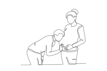 Continuous single line drawing of a Husband kissing pregnant wife_s belly. concept of a family newly married and given a child, illustration of the popular single line drawing, concept of single line 