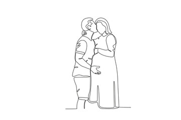 Continuous single line drawing of a HHusband kissing pregnant wife. concept of a family newly married and given a child, illustration of the popular single line drawing, concept of single line design.