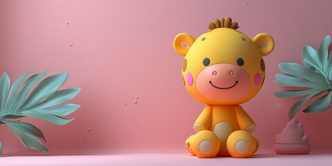 cute baby giraffe on pink background
