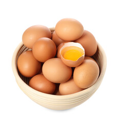 Chicken eggs in bowl isolated on white