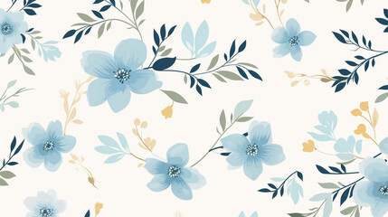 Fototapeta na wymiar Floral pattern pale blue flowers on cream backdrop