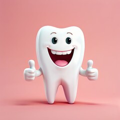 Cute tooth character thumbs up with empty space, pediatric dentist concept AI