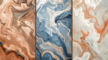 Abstract background set in earthy colors. Acrylic hand painted template. Art texture with paint brush strokes marble background. Generative AI.