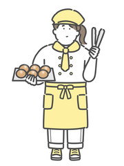 パン屋で働く若い女性イラスト