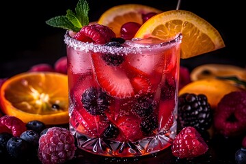 A luxurious fruit cocktail, insane details, food photography.