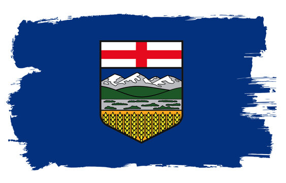 Alberta flag with paint brush strokes grunge texture design. Grunge brush stroke effect
