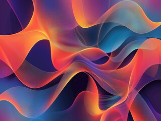 A close up of a vibrant wave featuring purple, orange, and electric blue hues on a dark background. The pattern resembles an artistic geological phenomenon, resembling a petal or organism
