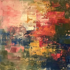 An abstract painting with a variety of bright colors