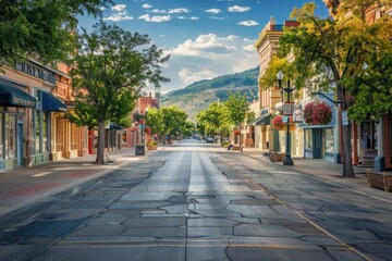 Business Street in Provo, Utah USA. Center Street downtown showcasing American architecture and...