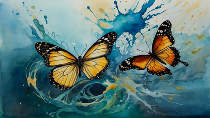 Oil painting , beautiful butterfly.
