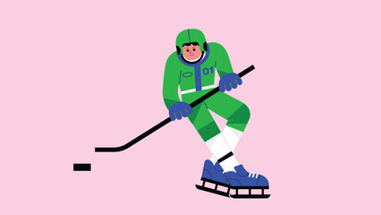 Hockey tournament. Hockey player illustration isolated on stadium background