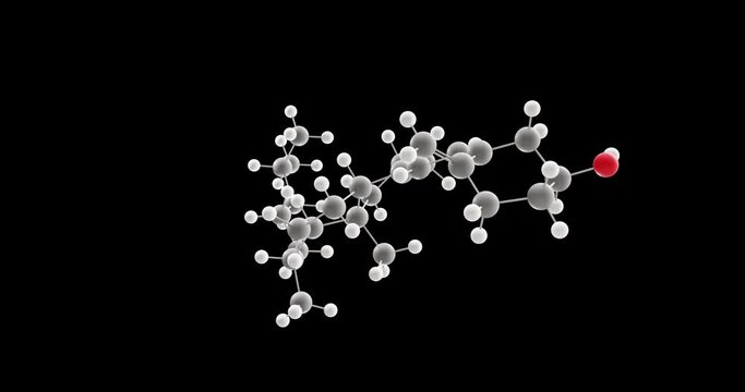 Cholecalciferol molecule, rotating 3D model of vitamin d3, looped video on a black background