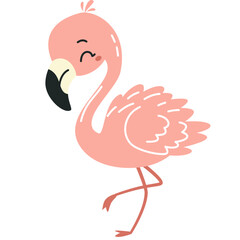 Flat vector illustration in children's style. Cute flamingo on white background . Vector illustration