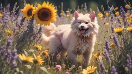 dog with flowers