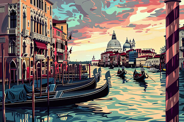 Venetian Charm - Ultra-Detailed Venice Illustration - obrazy, fototapety, plakaty