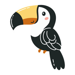 Flat vector illustration in children's style. Cute toucan on white background . Vector illustration