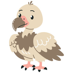 Flat vector illustration in children's style. Cute vulture on white background . Vector illustration