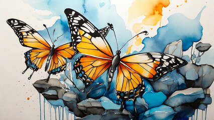 Oil painting , beautiful butterfly.
