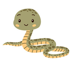 Flat vector illustration in children's style. Cute snake on white background . Vector illustration