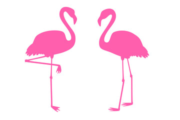 Fototapeta premium pink flamingos silhouette isolated on white background. Minimalist design for prints and posters. Tropical and wildlife concept. 