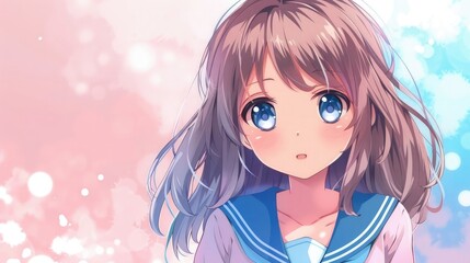 chibi anime style. cute anime girl on a simple one color background
