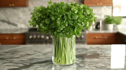 Lovage in transparant package, kitchen background setting