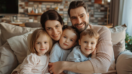 Fototapeta premium portrait of a family sitting on sofa